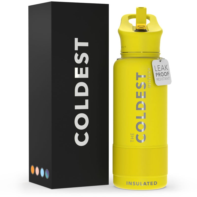 THE COLDEST WATER Coldest Insulated Water Bottle with Straw Lid - Stainless Steel Metal Insulated Bottle for Men & Women (Solar Yellow, 32 oz) - Image 1
